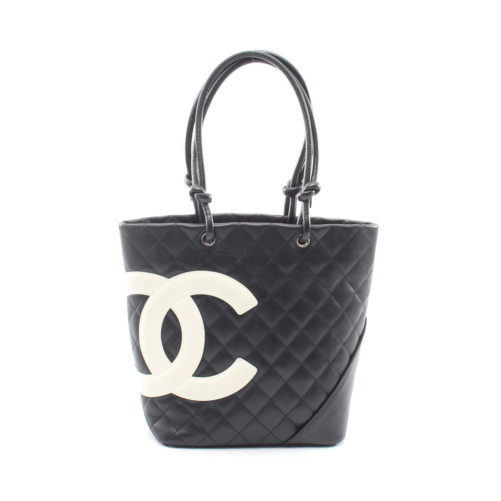 Chanel Cambon Tote Bag Leather Black White
